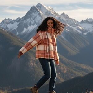 Levi's Plaid Coat Jacket M Quilted Pink‎ White Cabincore Flannel Winter Trucker